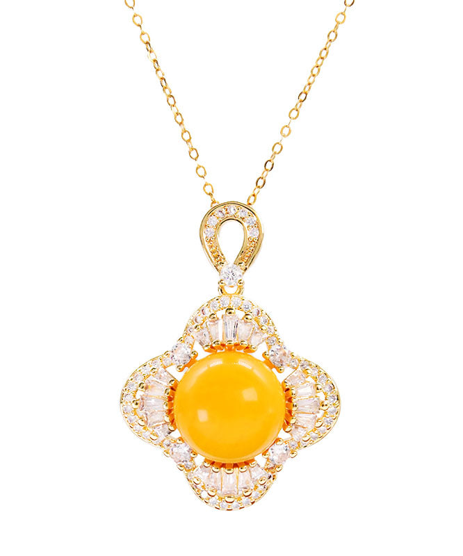 Elegant Yellow Sterling Silver Zircon Beeswax Pendant Necklace