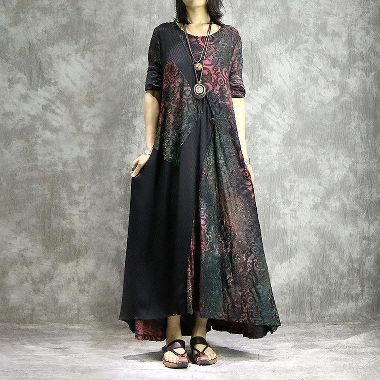 Elegant asymmetric clothes For Women Pakistani Catwalk prints patchworkrobes Dress summer - Omychic