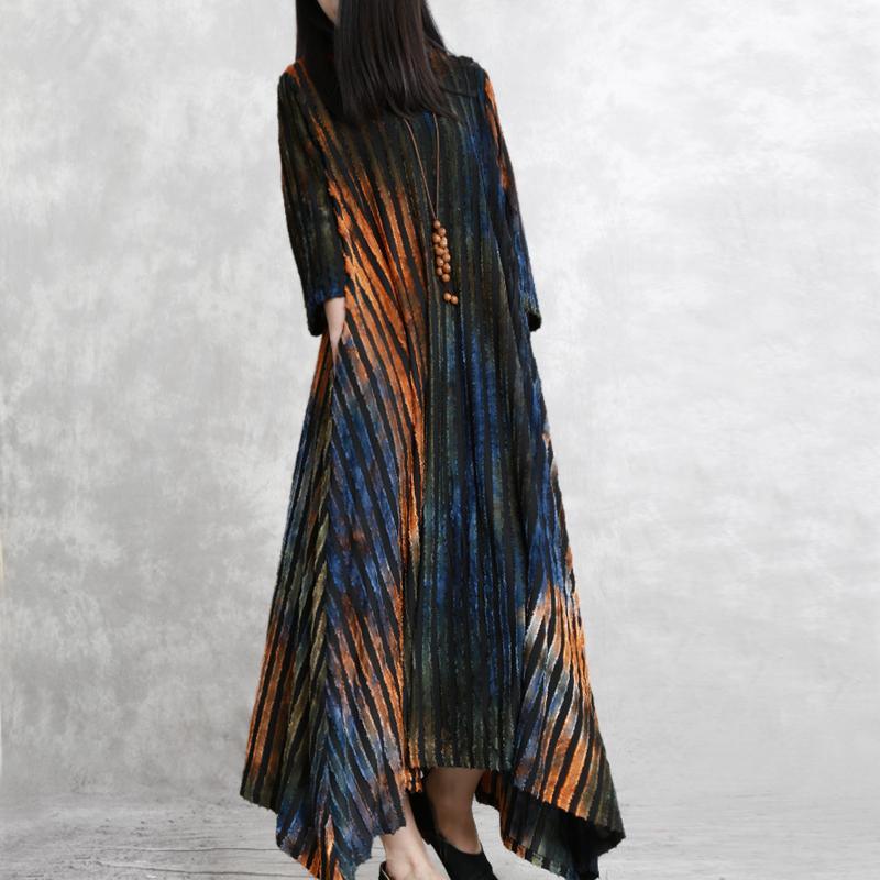 Elegant asymmetric hem cotton Robes Metropolitan Museum Sleeve black Maxi Dress spring - Omychic