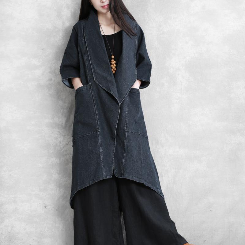 Elegant asymmetric top quality trench coat denim blue oversized coat fall - Omychic