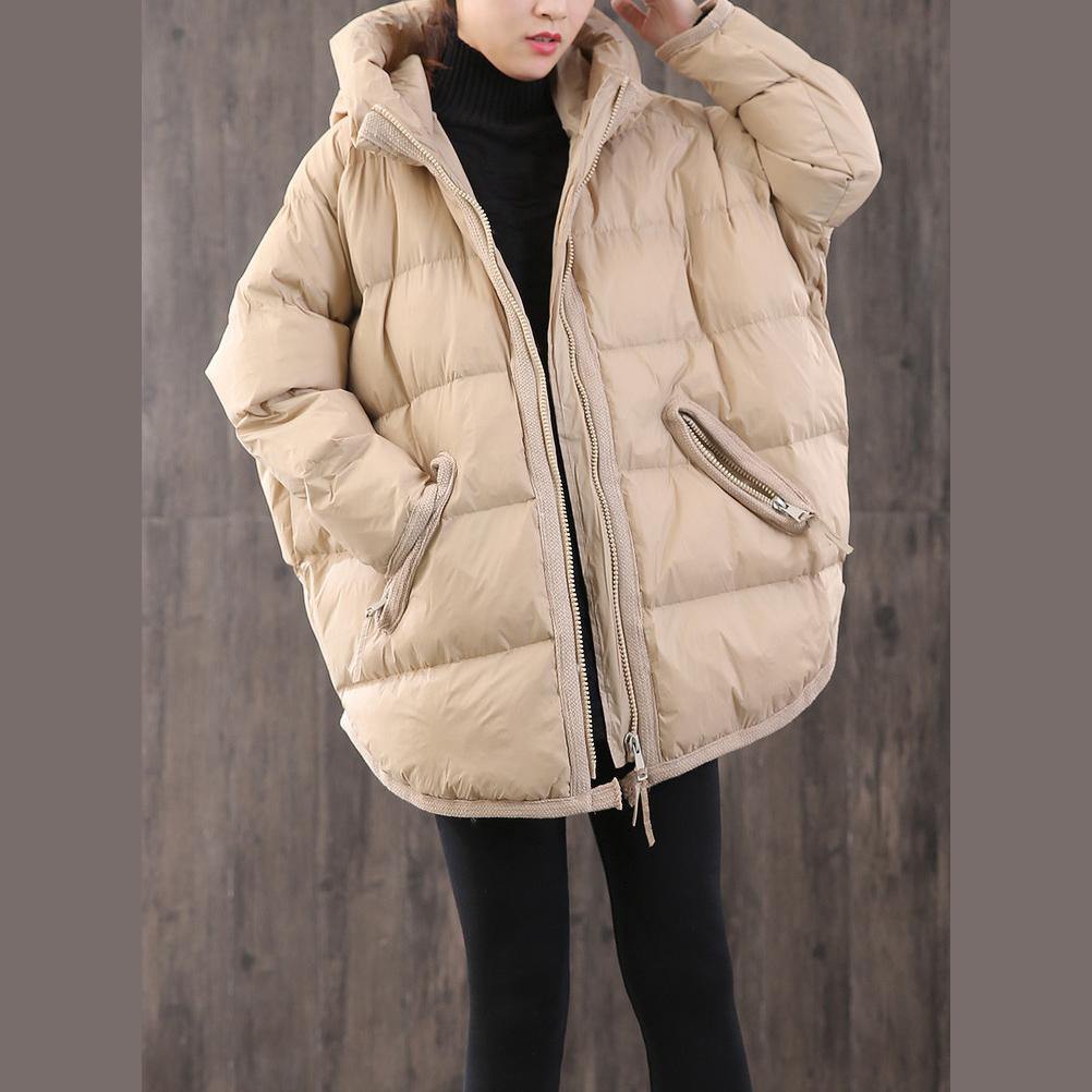 Elegant beige warm winter coat plus size hooded women parka zippered top quality coats - Omychic