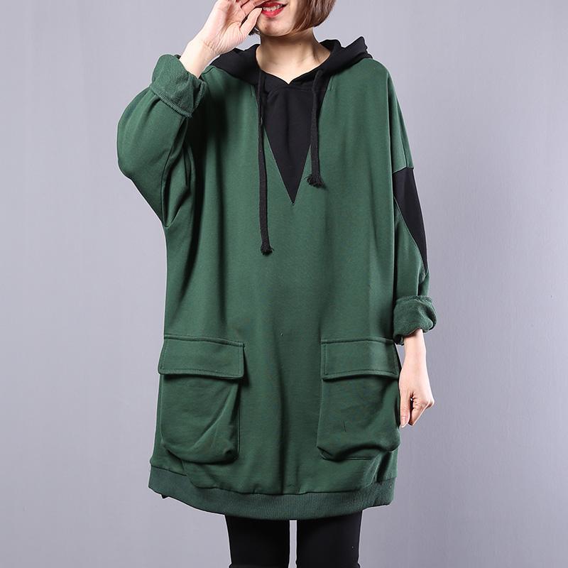 Elegant big pockets cotton shirts women Christmas Gifts green patchwork blouse fall - Omychic