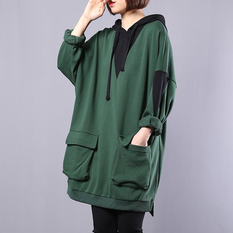 Elegant big pockets cotton shirts women Christmas Gifts green patchwork blouse fall - Omychic