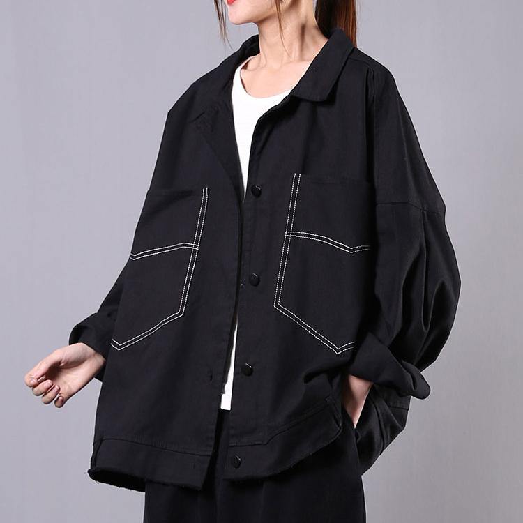 Elegant black Fashion tunics for women Gifts lapel pockets spring coats - Omychic