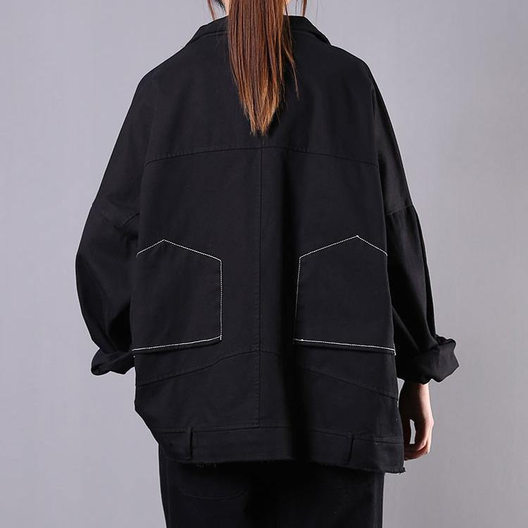 Elegant black Fashion tunics for women Gifts lapel pockets spring coats - Omychic