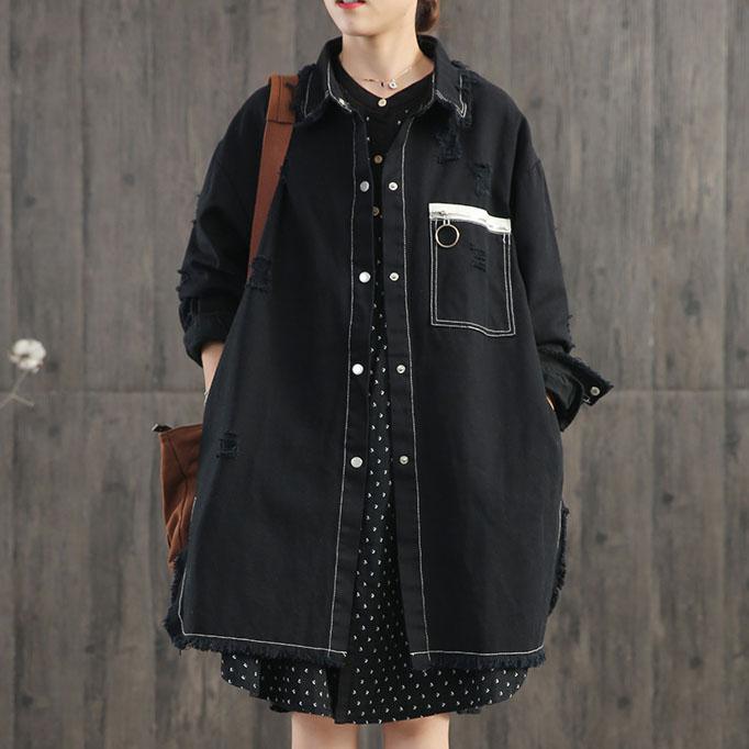 Elegant black coats trendy plus size Jackets & Coats fall jacket side open - Omychic