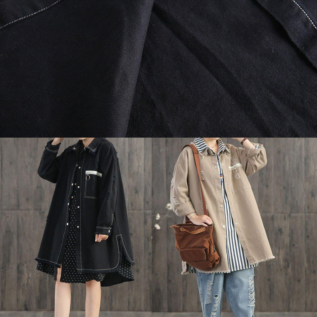 Elegant black coats trendy plus size Jackets & Coats fall jacket side open - Omychic