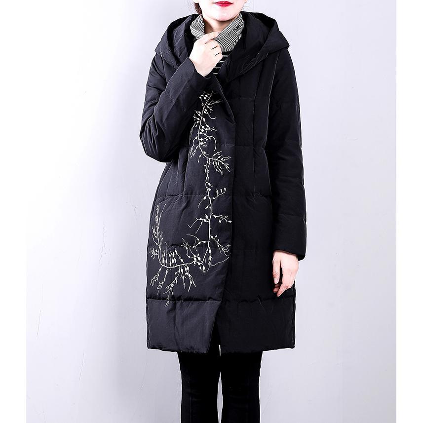 Elegant black goose Down coat plus size hooded YZ-2018111412 - Omychic