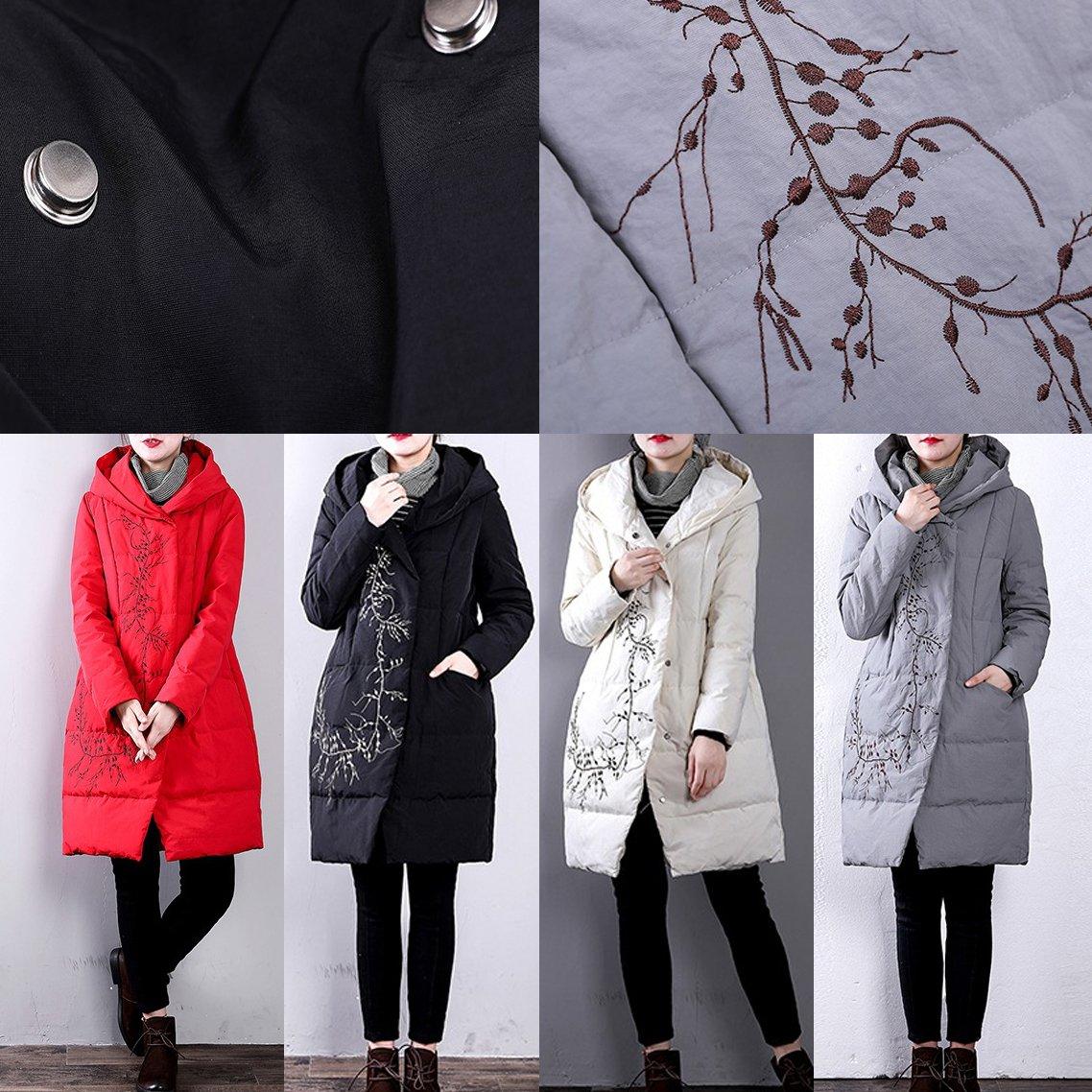 Elegant black goose Down coat plus size hooded YZ-2018111412 - Omychic