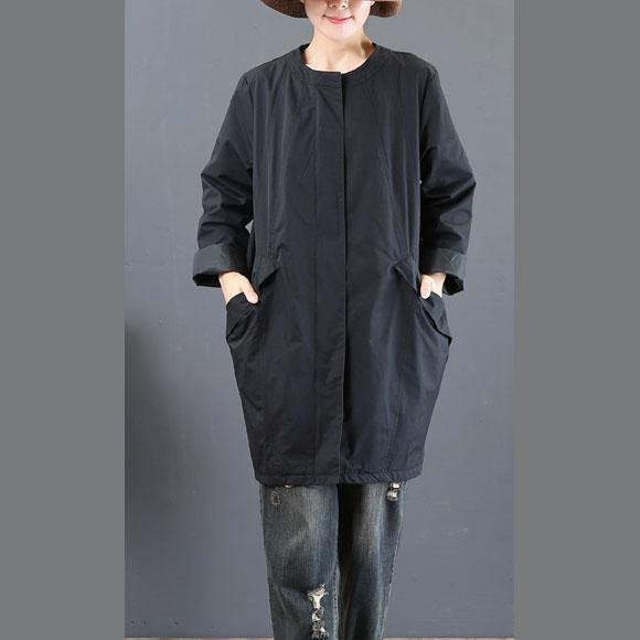 Elegant black long sleeve outwear oversized trench coats - Omychic