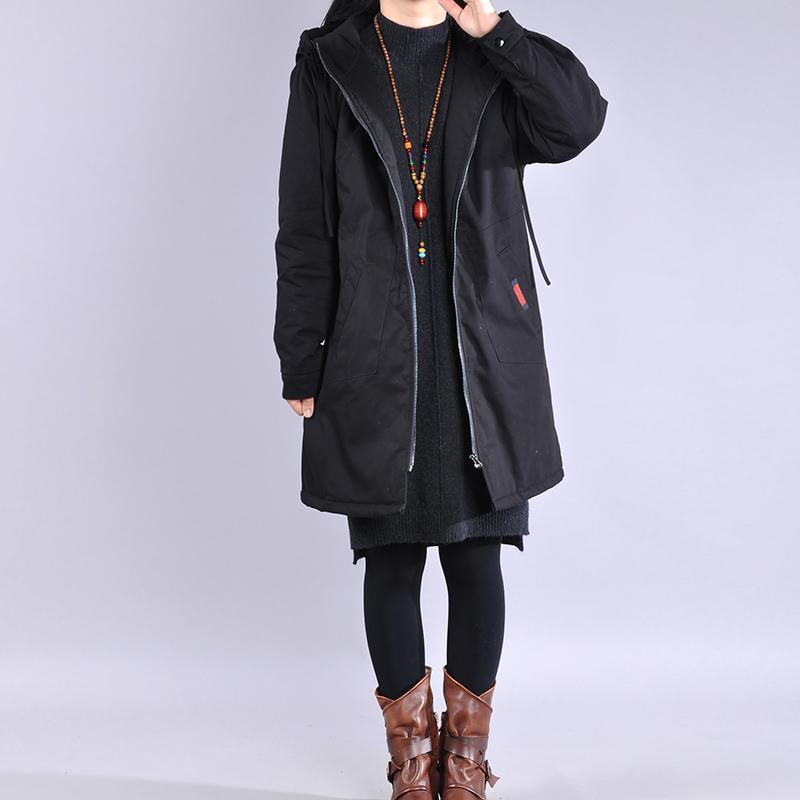 Elegant black winter parkas Loose fitting warm winter coat hooded winter coats - Omychic