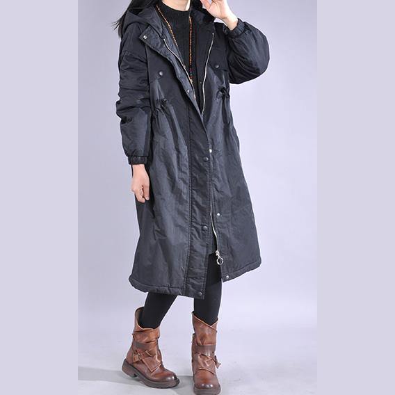 Elegant black winter parkas oversized snow jackets drawstring hooded overcoat - Omychic
