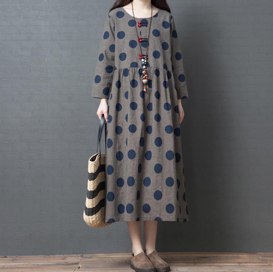 Elegant blue dotted cotton tunic top Indian Tunic Tops Chinese Button Maxi spring Dress - Omychic