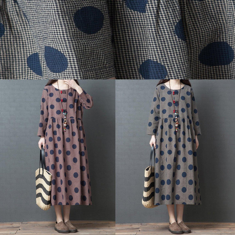 Elegant blue dotted cotton tunic top Indian Tunic Tops Chinese Button Maxi spring Dress - Omychic