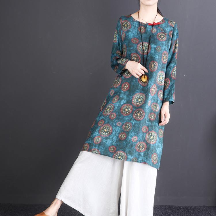 Elegant blue lemon linen knee dress plus size traveling clothing casual short sleeve O neck linen dresses - Omychic