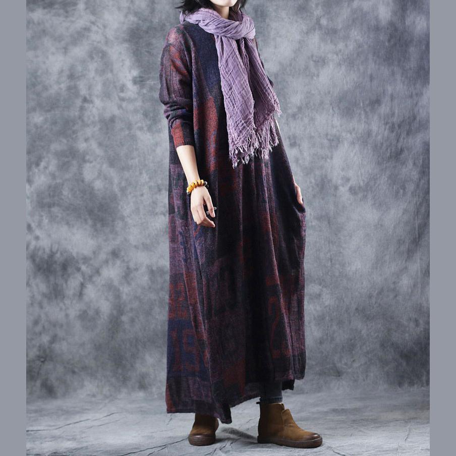 Elegant blue purple Letter woolen Coats oversize o neck long coat top quality Button pockets wool jackets - Omychic