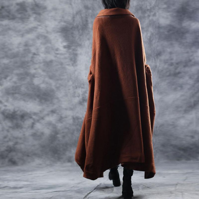 Elegant brown woolen Coats oversize Turn-down Collar long coat top quality asymmetric trench coat - Omychic