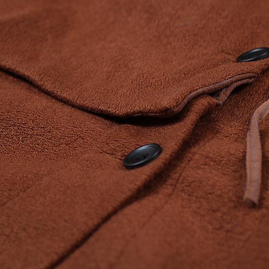 Elegant brown woolen Coats oversize Turn-down Collar long coat top quality asymmetric trench coat - Omychic
