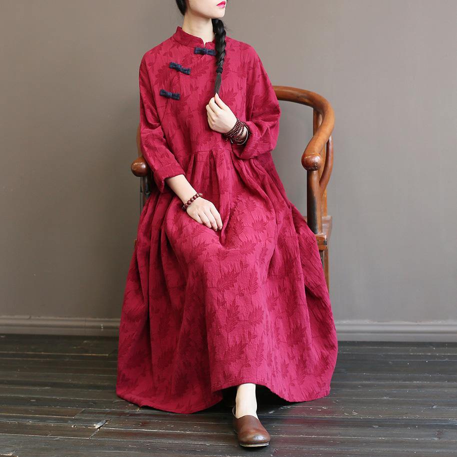 Elegant burgundy wool coat for woman plus size clothing long stand collar patchwork outwear - Omychic