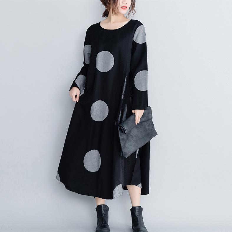 Elegant cotton clothes For Women Fashion dotted asymmetric Ideas black Plus Size Clothing Dress - Omychic