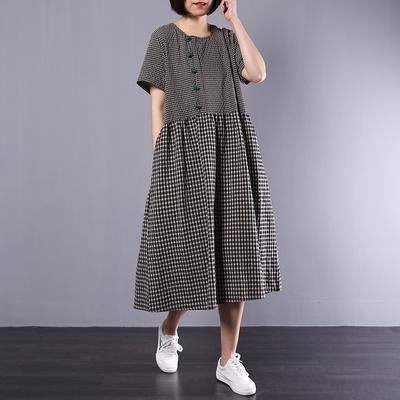 Elegant cotton dress Soft Surroundings Summer Short Sleeve Plaid Frog Button Dress - Omychic