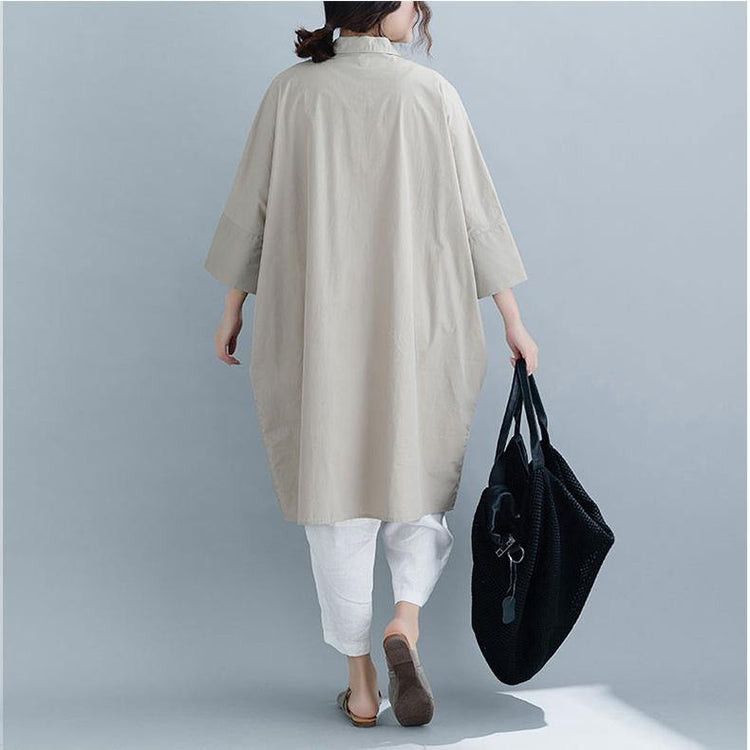 Elegant cotton shirts Women Three Quarter sleeve print Outfits gray silhouette shirts - Omychic