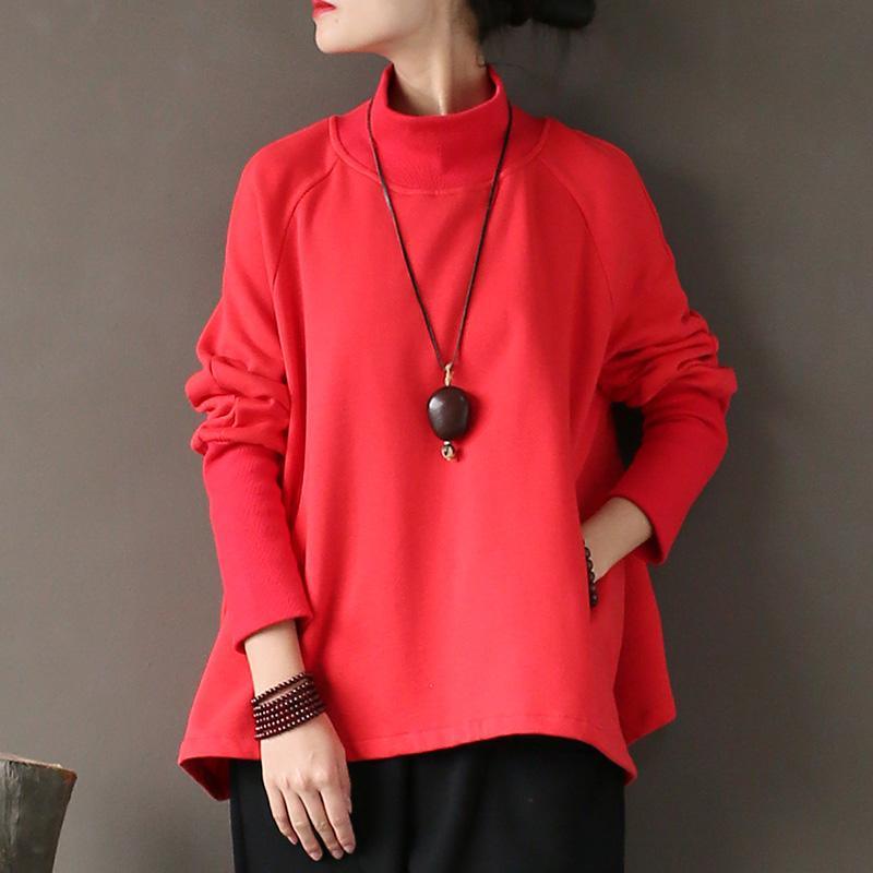Elegant cotton shirts women Vintage high neck Ideas red Art tops - Omychic