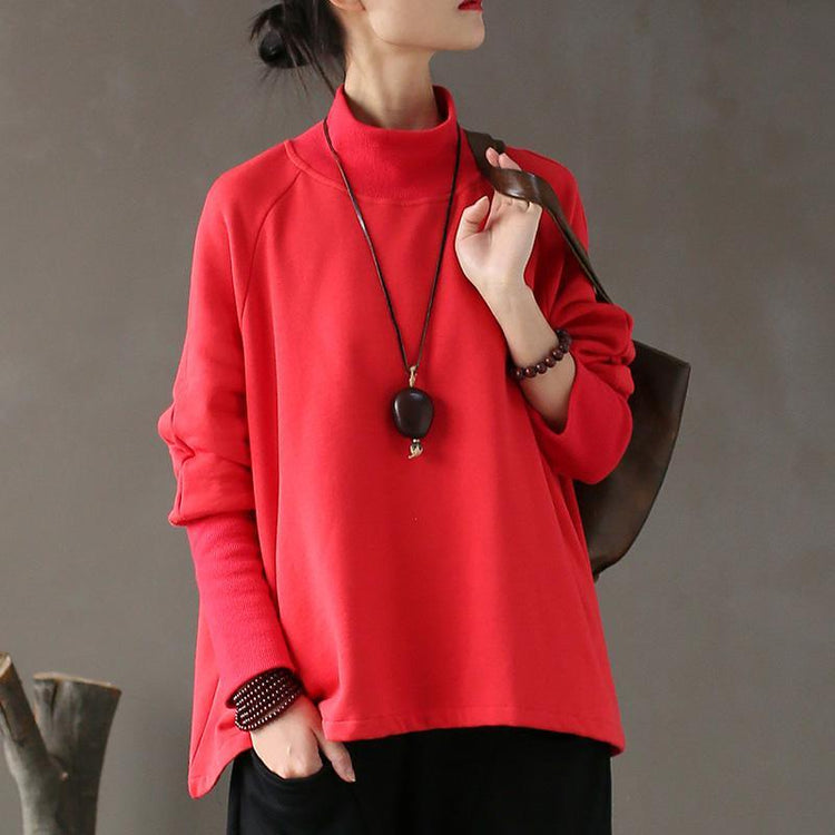 Elegant cotton shirts women Vintage high neck Ideas red Art tops - Omychic