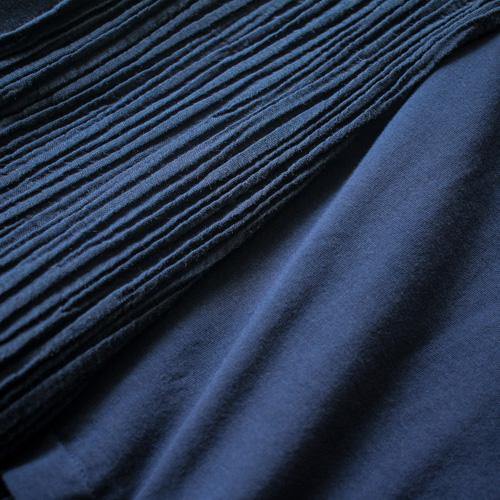 Elegant dark blue linen dresses Omychic Life linen robes o neck asymmetric Dress - Omychic