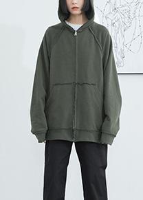 Elegant dark green cotton crane tops hooded zippered daily autumn shirt - Omychic