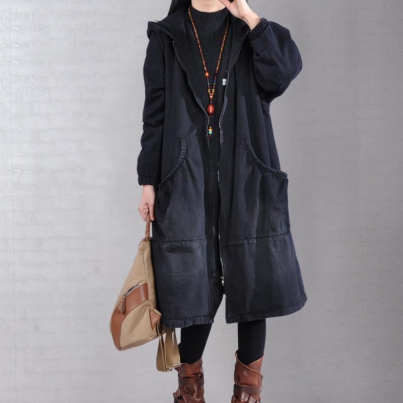 Elegant denim black casual outfit plussize Jackets & Coats two pieces hooded coats - Omychic