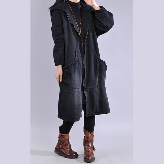 Elegant denim black casual outfit plussize Jackets & Coats two pieces hooded coats - Omychic