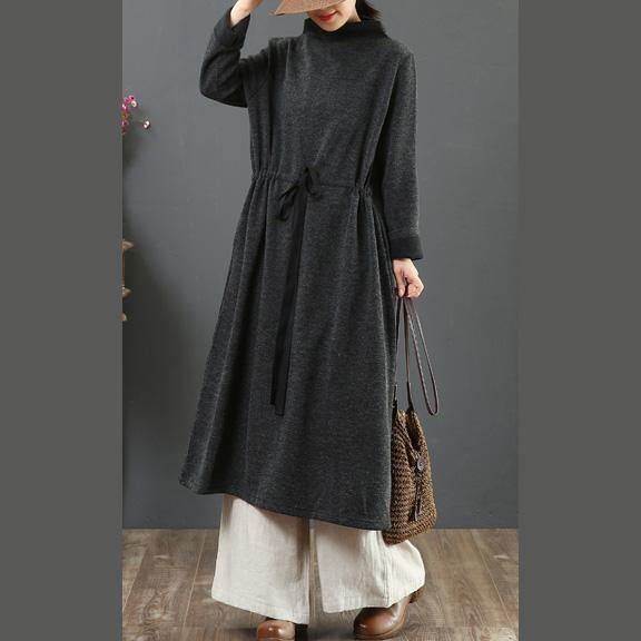 Elegant drawstring cotton winter clothes For Women Sewing gray Vestidos De Lino Dresses - Omychic