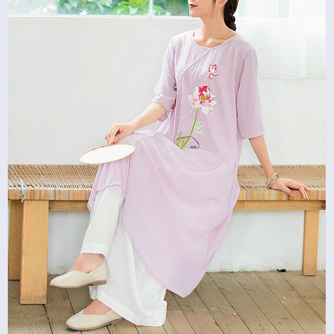 Elegant embroidery chiffon clothes Inspiration purple Dress summer - Omychic
