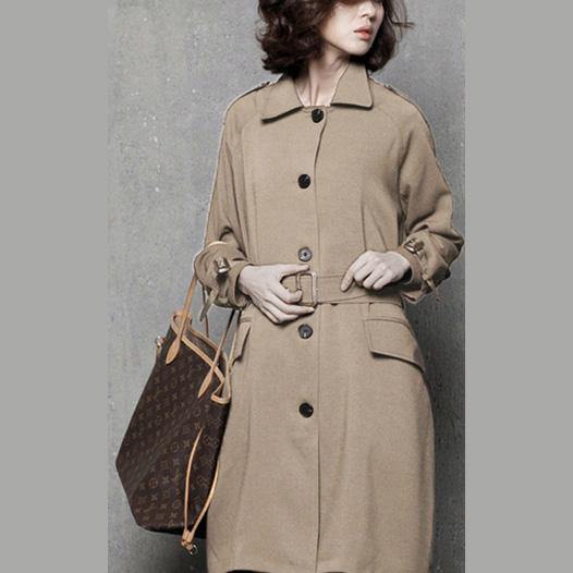 Elegant Fall Top Quality Tie Waist Trench Coat Khaki Vestidos De Lino Coat - Omychic