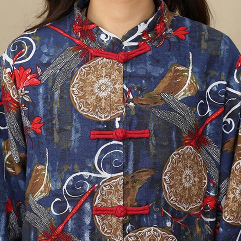 Elegant floral long casual stand collar gown women Chinese Button pockets maxi dresses - Omychic