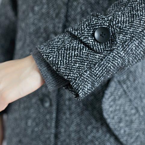 Elegant gray wool coat plus size long pockets coat - Omychic