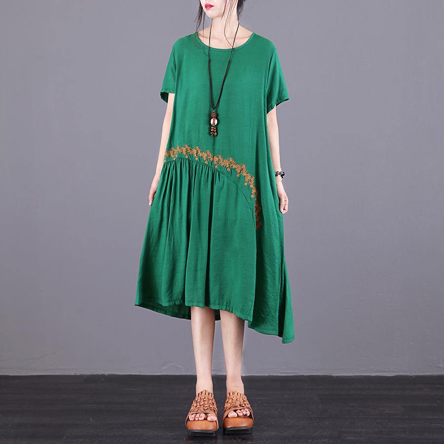 Elegant green embroidery chiffon clothes Vintage Runway o neck patchwork Summer Dresses - Omychic