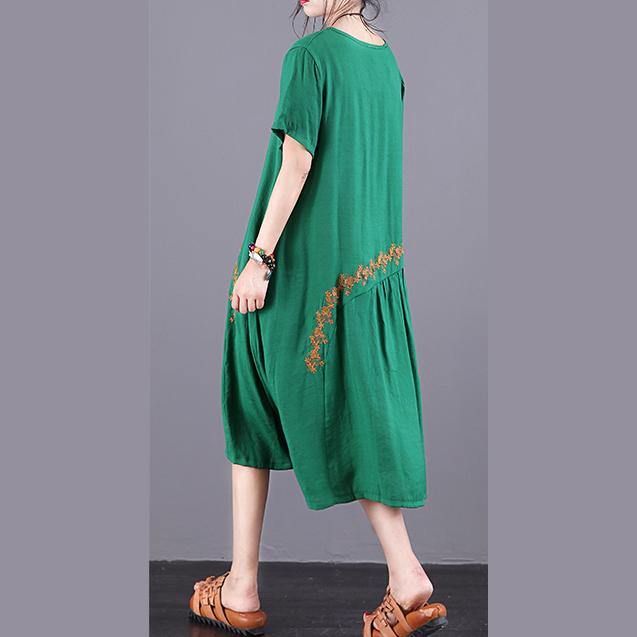 Elegant green embroidery chiffon clothes Vintage Runway o neck patchwork Summer Dresses - Omychic