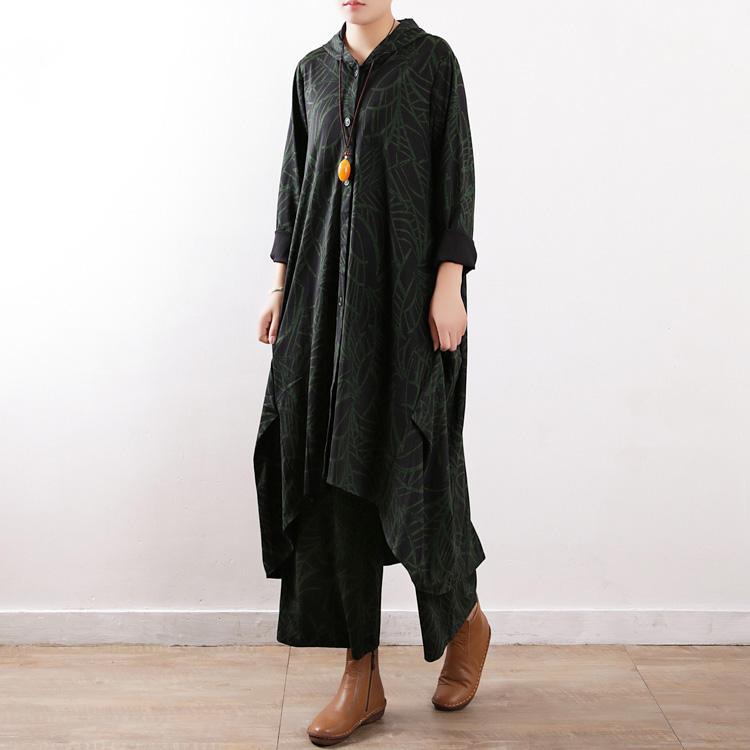Elegant green print cotton hooded clothes For Women Boho Outfits wide leg pants - Omychic