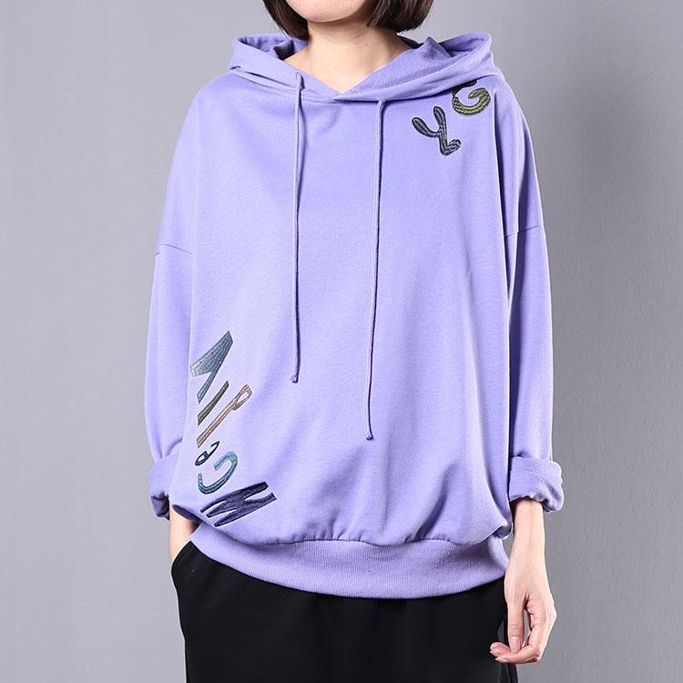 Elegant hooded cotton tunic pattern Photography purple embroidery blouses fall - Omychic