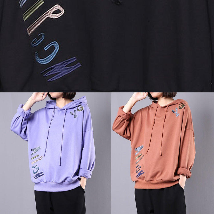 Elegant hooded cotton tunic pattern Photography purple embroidery blouses fall - Omychic