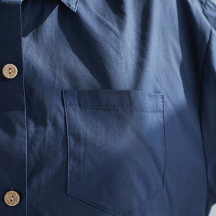 Elegant lapel pockets cotton clothes Korea Shirts navy daily blouse - Omychic