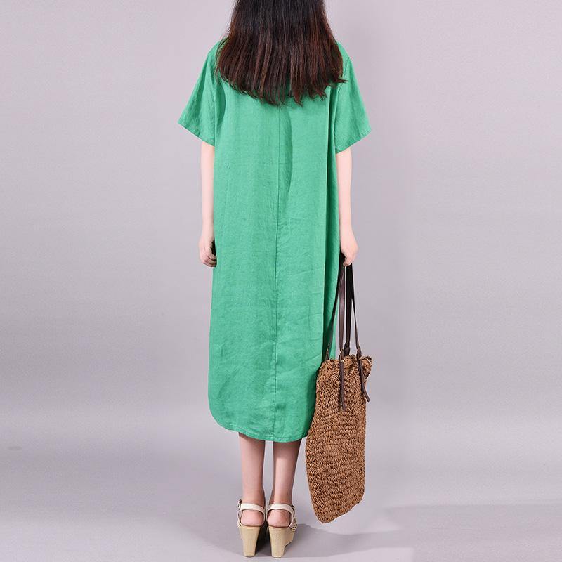 Elegant linen clothes Korea Solid Color Split Hem Casual Midi Dress - Omychic