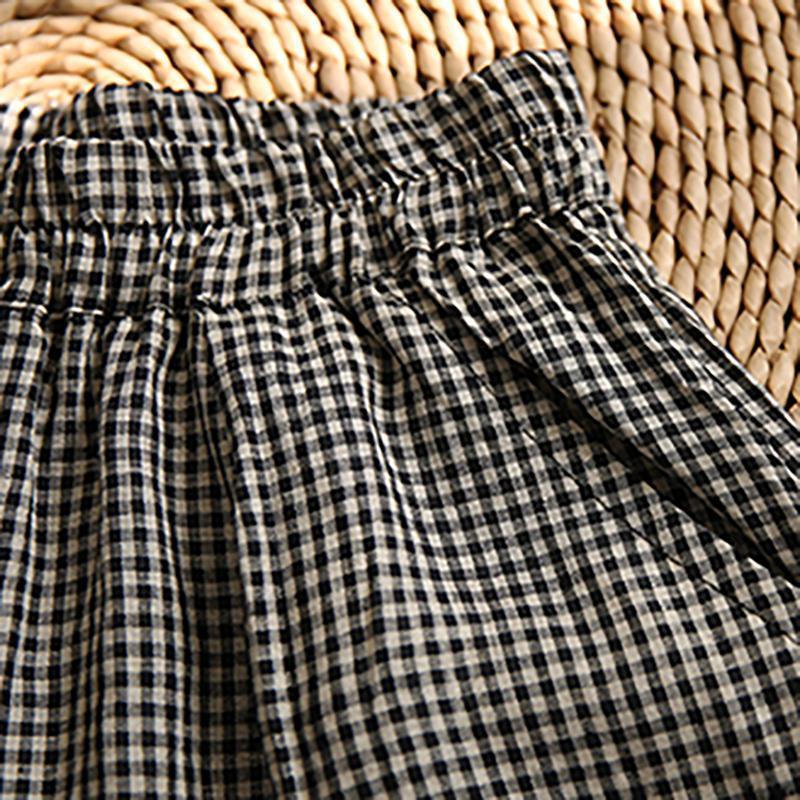 Elegant linen cotton women Omychic Vintage Plaid Linen Ankle Length Wide Leg Pants - Omychic