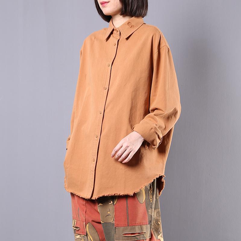 Elegant long sleeve cotton shirts women Tunic Tops khaki shirt fall - Omychic