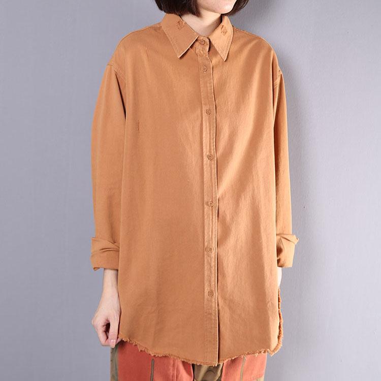 Elegant long sleeve cotton shirts women Tunic Tops khaki shirt fall - Omychic