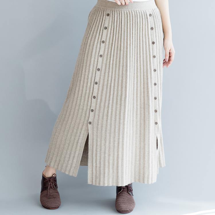 Elegant nude 2018 fall skirt oversize side open skirt casual elastic waist maxi skirts - Omychic