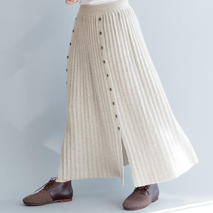 Elegant nude 2018 fall skirt oversize side open skirt casual elastic waist maxi skirts - Omychic