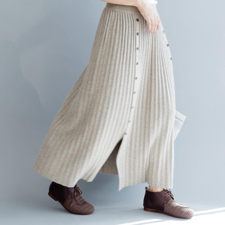 Elegant nude 2018 fall skirt oversize side open skirt casual elastic waist maxi skirts - Omychic